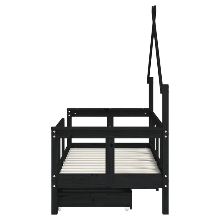 Kids Solid Wood Pine Bed Frame with Drawers