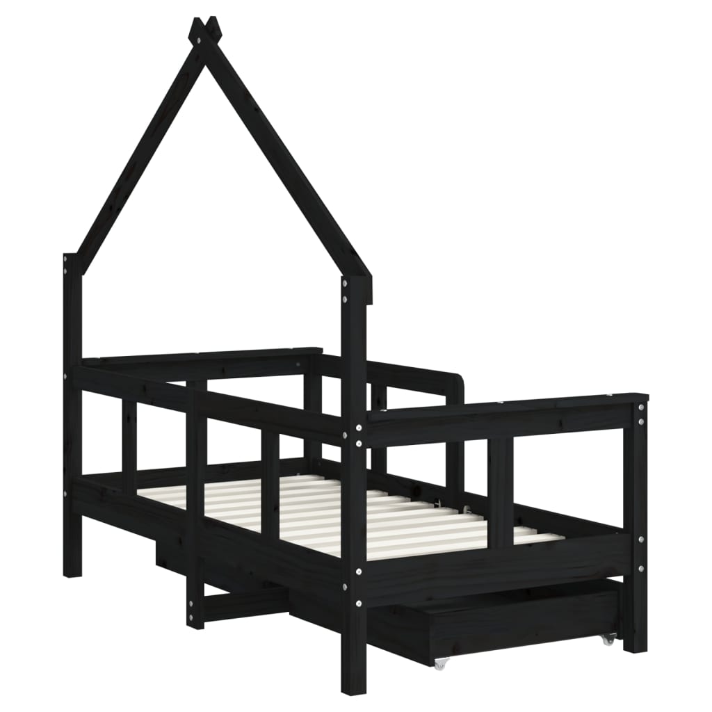 Kids Solid Wood Pine Bed Frame with Drawers