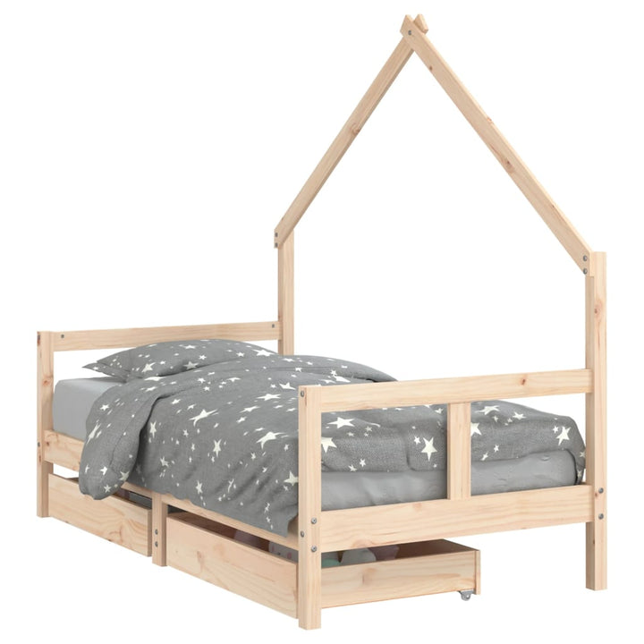 Kids Solid Wood Pine Bed Frame with Drawers