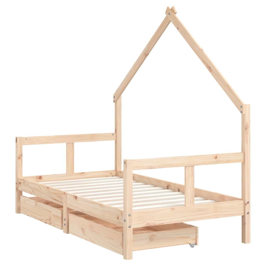 Kids Solid Wood Pine Bed Frame with Drawers