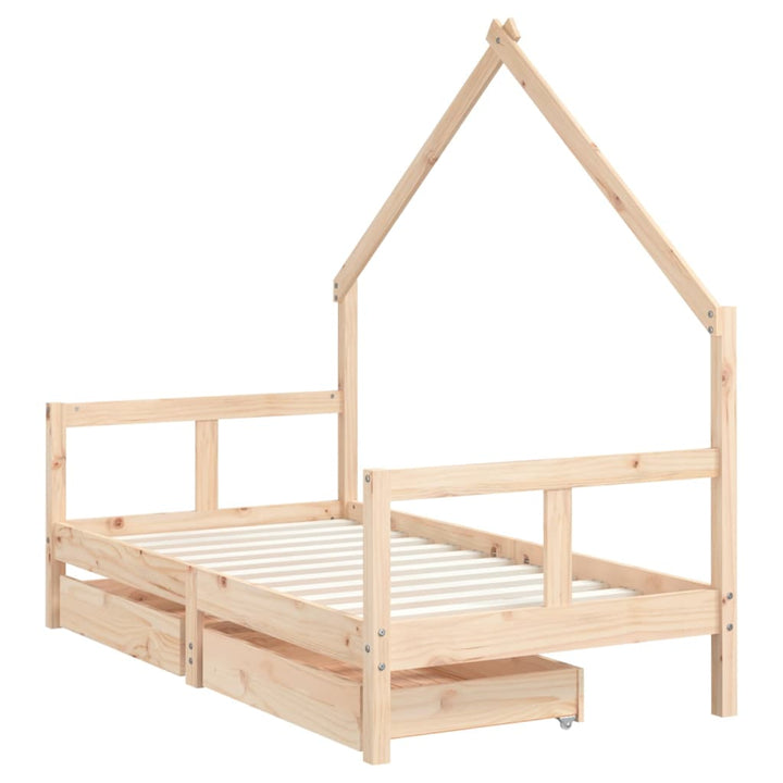 Kids Solid Wood Pine Bed Frame with Drawers