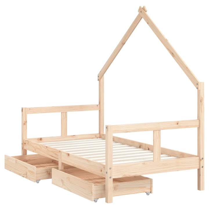 Kids Solid Wood Pine Bed Frame with Drawers