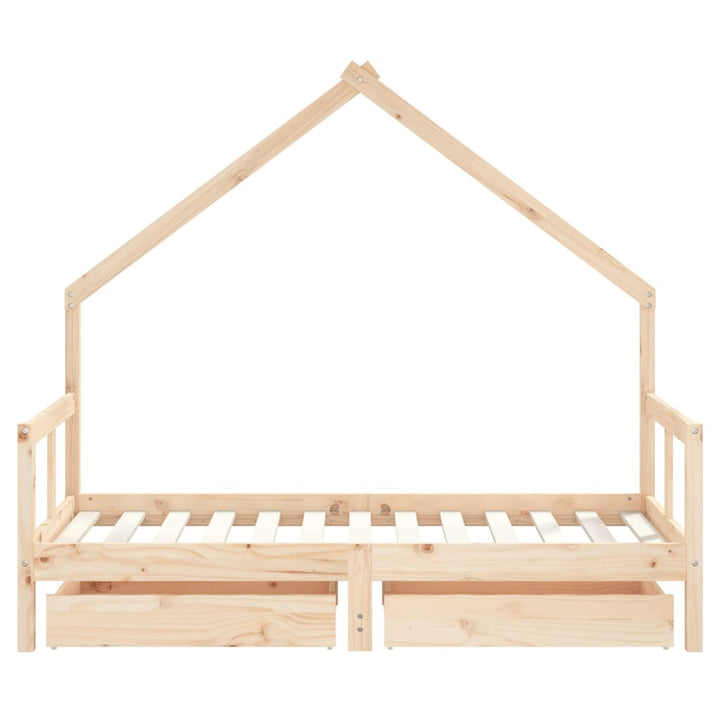Kids Solid Wood Pine Bed Frame with Drawers