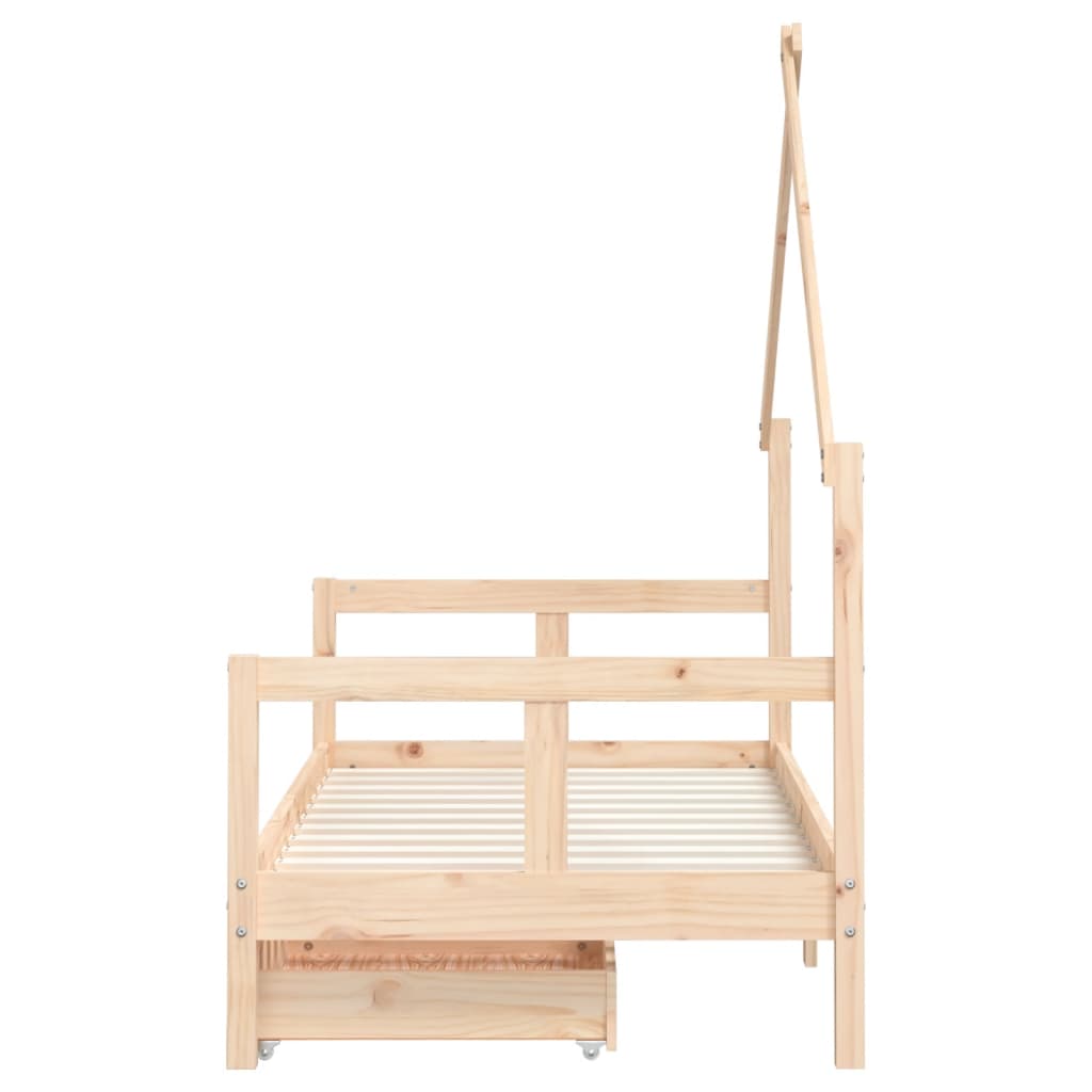 Kids Solid Wood Pine Bed Frame with Drawers