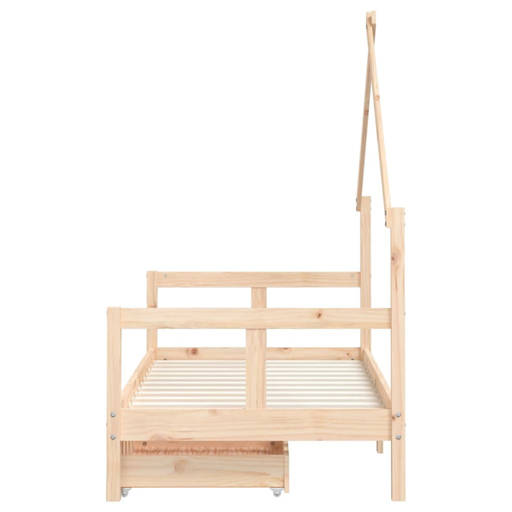 Kids Solid Wood Pine Bed Frame with Drawers