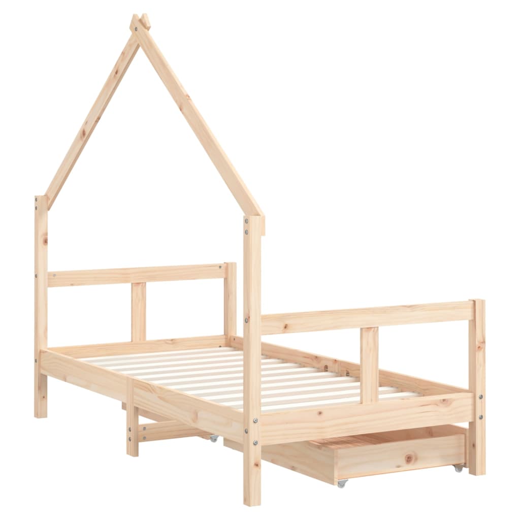Kids Solid Wood Pine Bed Frame with Drawers