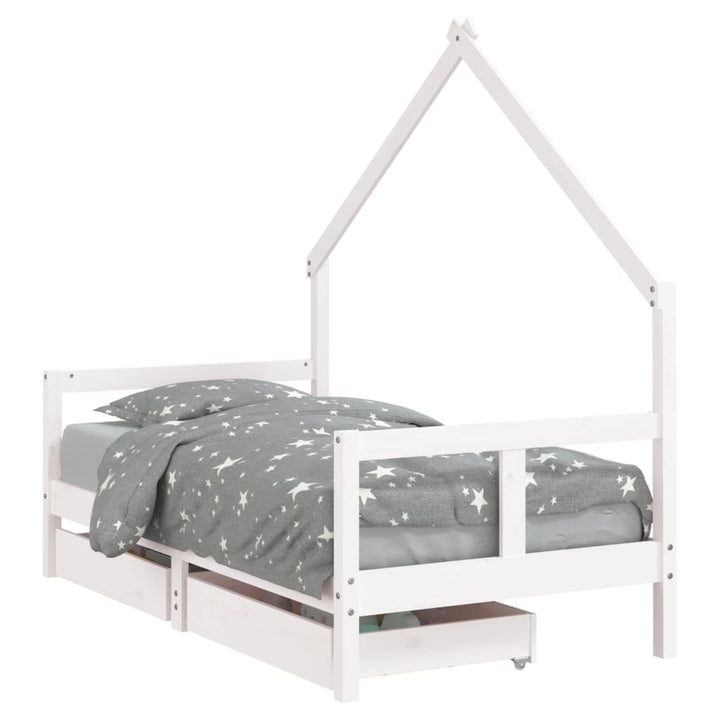 Kids Solid Wood Pine Bed Frame with Drawers