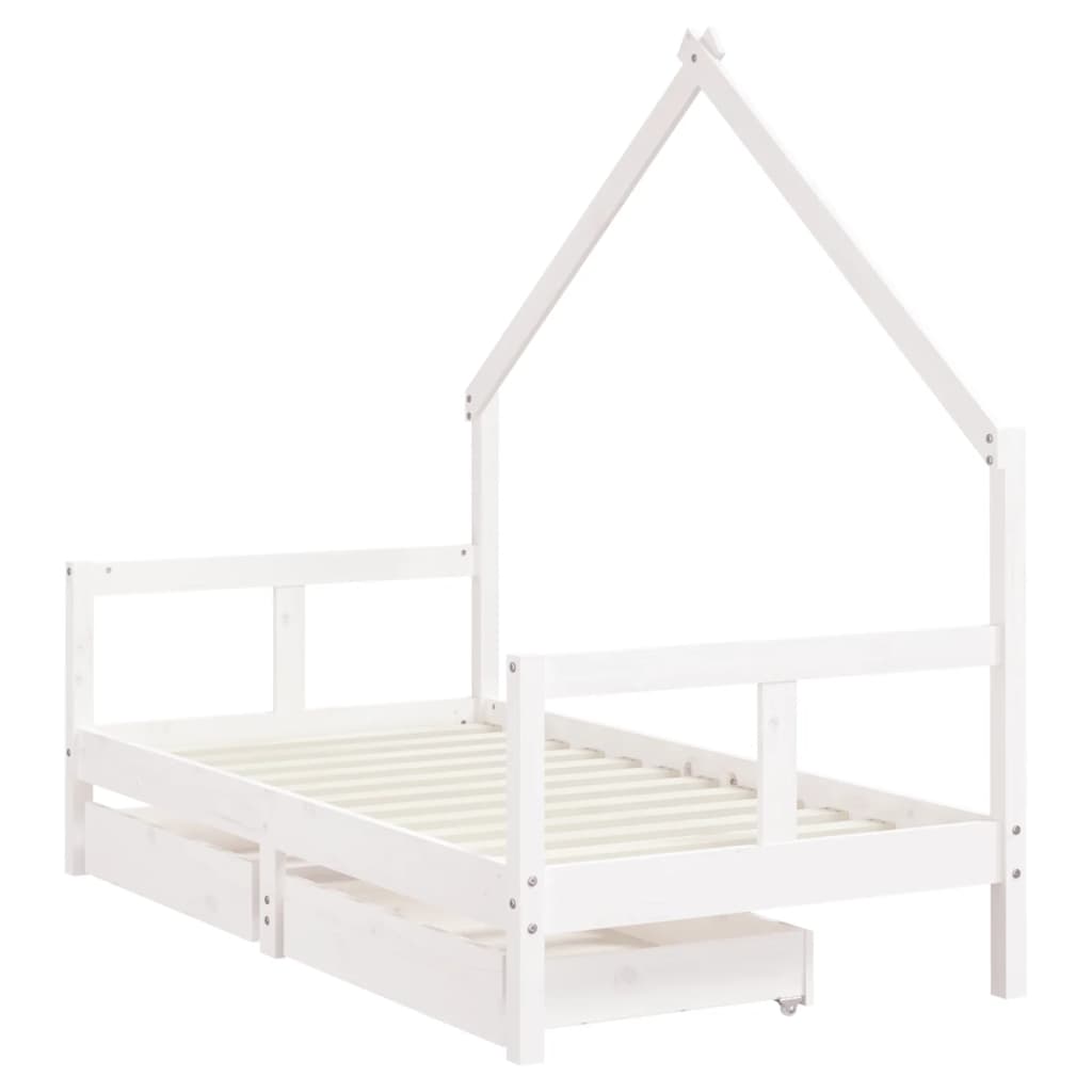 Kids Solid Wood Pine Bed Frame with Drawers