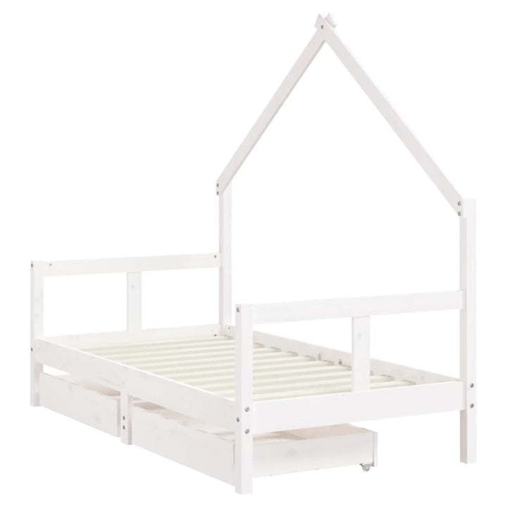 Kids Solid Wood Pine Bed Frame with Drawers