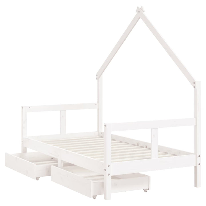 Kids Solid Wood Pine Bed Frame with Drawers