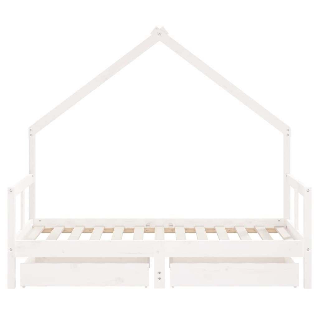 Kids Solid Wood Pine Bed Frame with Drawers