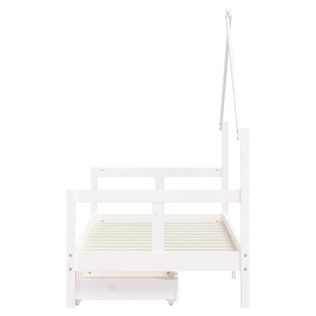 Kids Solid Wood Pine Bed Frame with Drawers