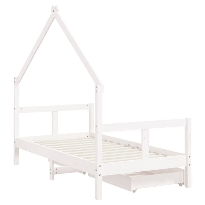 Kids Solid Wood Pine Bed Frame with Drawers