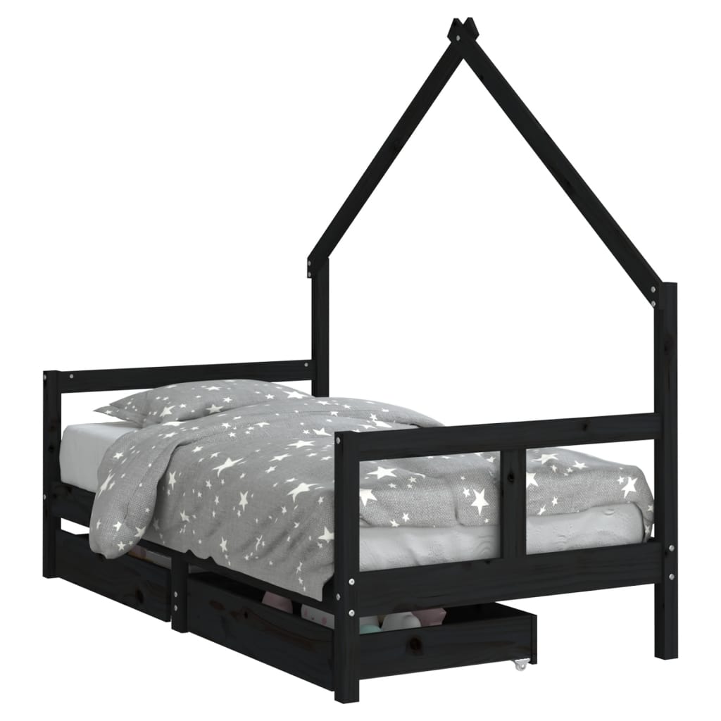 Kids Solid Wood Pine Bed Frame with Drawers