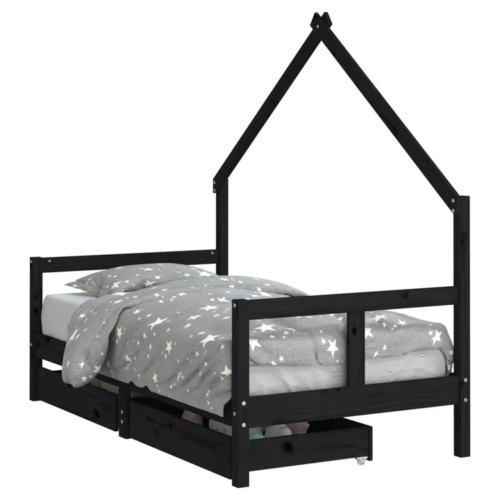 Kids Solid Wood Pine Bed Frame with Drawers