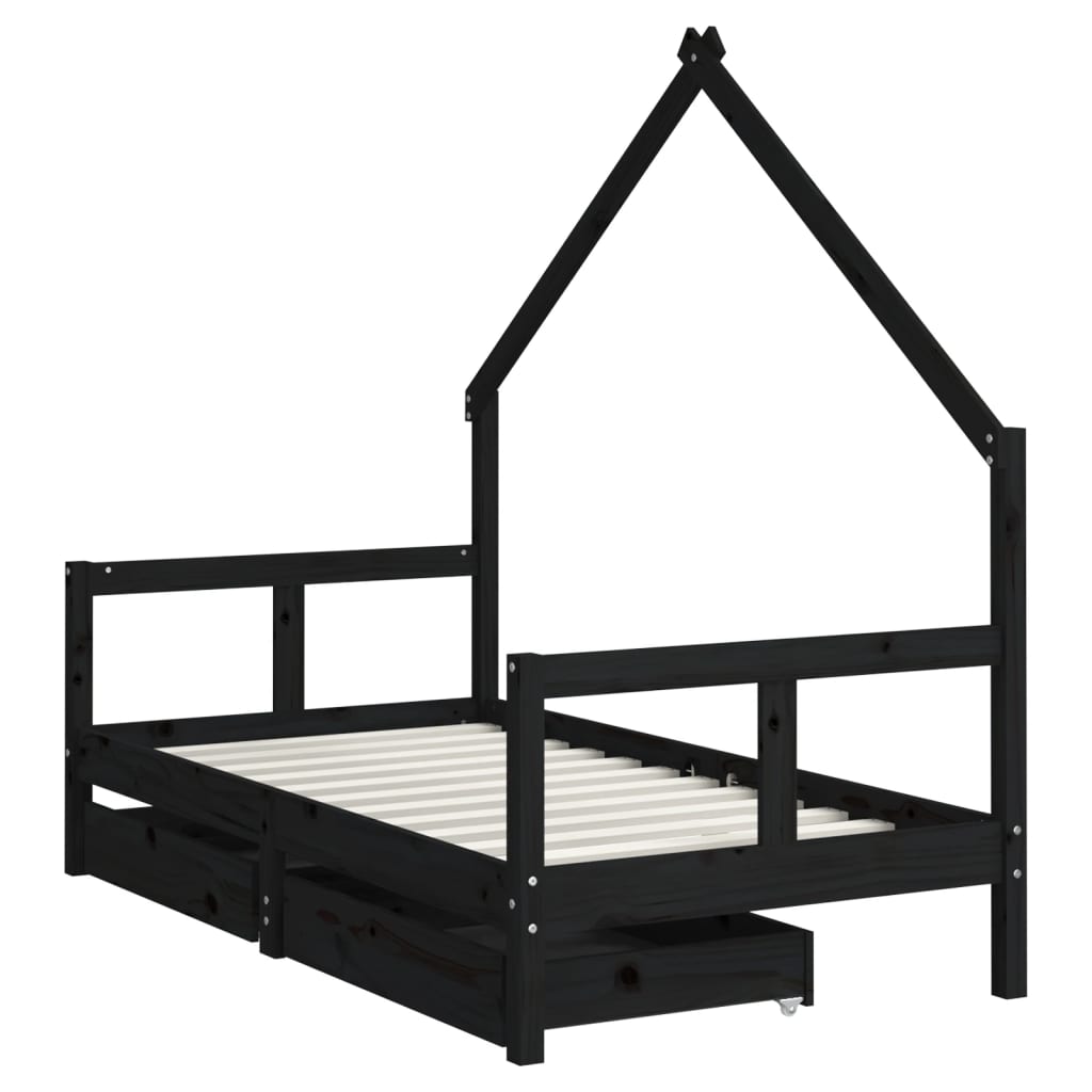 Kids Solid Wood Pine Bed Frame with Drawers