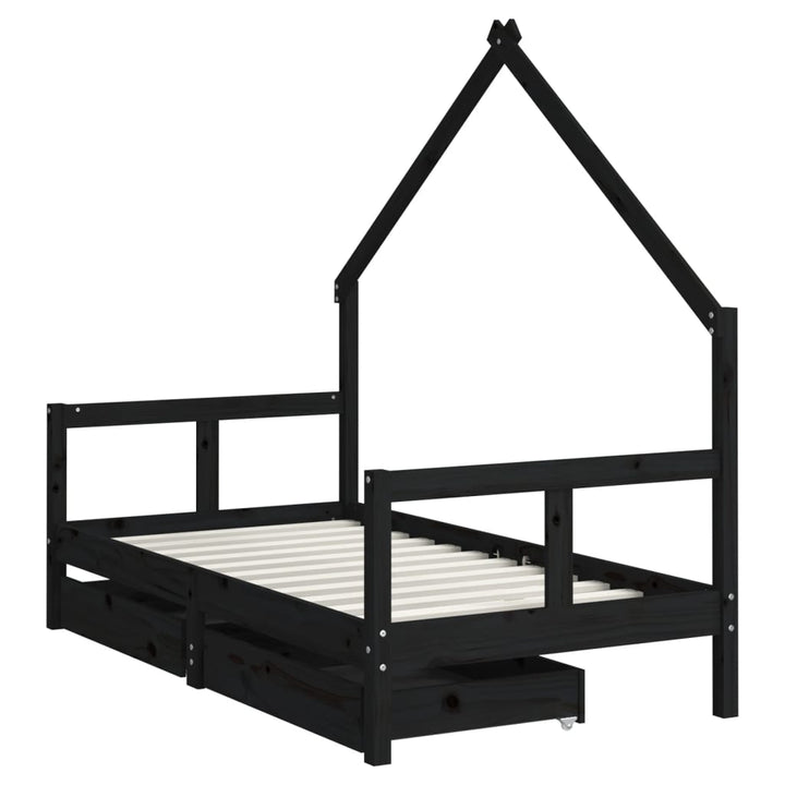 Kids Solid Wood Pine Bed Frame with Drawers