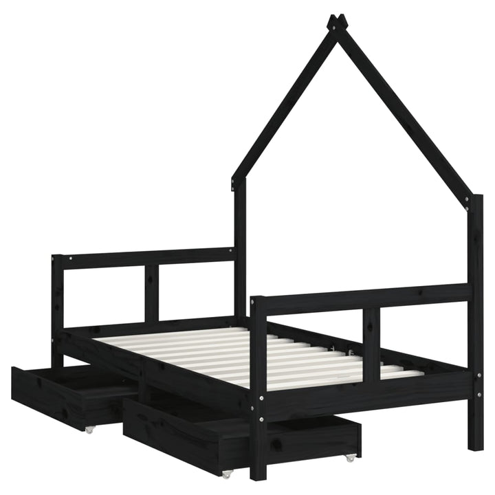Kids Solid Wood Pine Bed Frame with Drawers