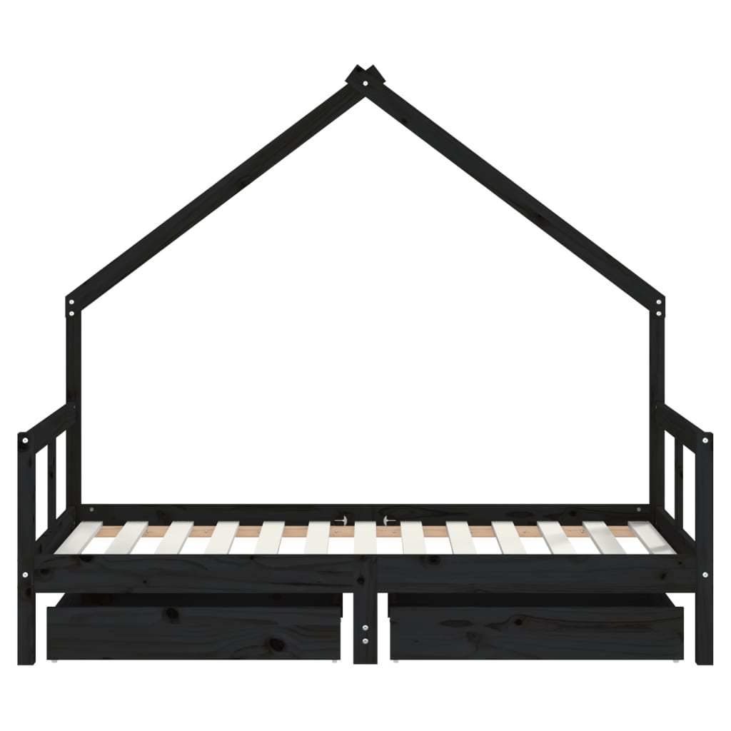 Kids Solid Wood Pine Bed Frame with Drawers