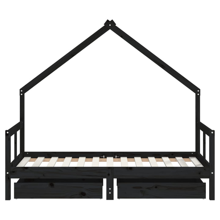 Kids Solid Wood Pine Bed Frame with Drawers