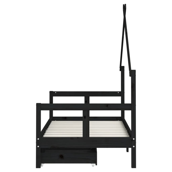 Kids Solid Wood Pine Bed Frame with Drawers