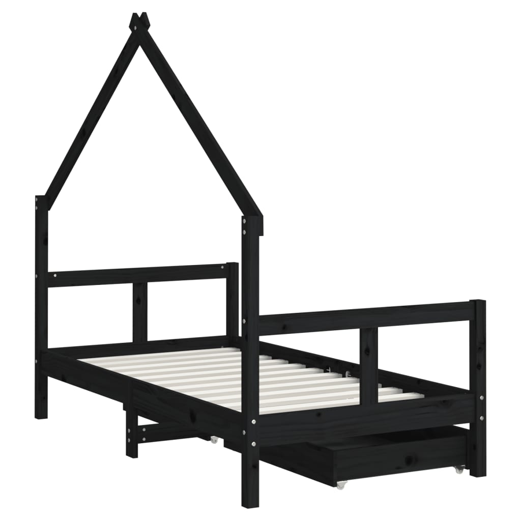 Kids Solid Wood Pine Bed Frame with Drawers