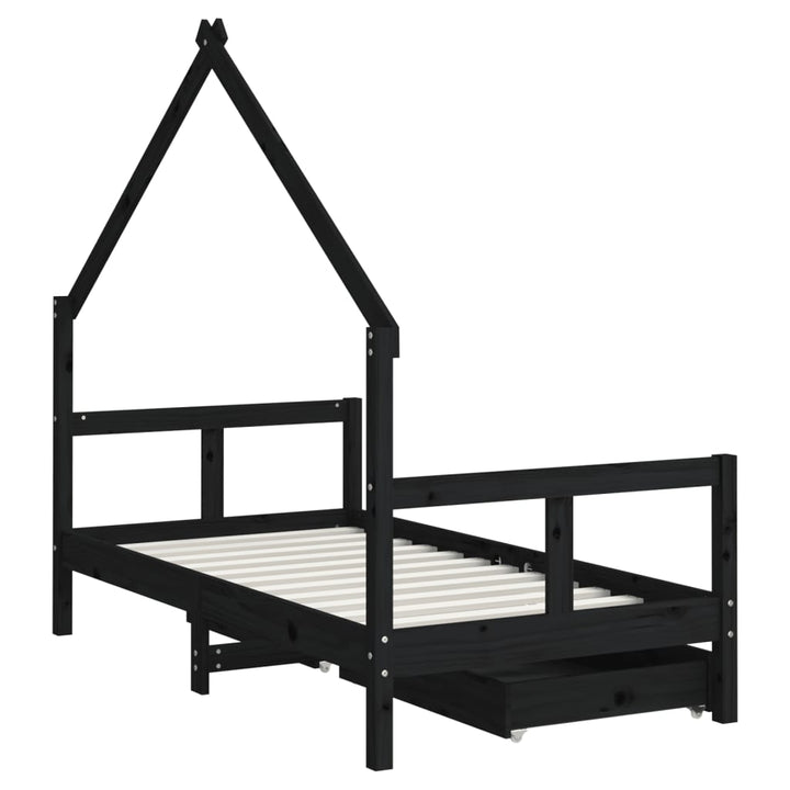 Kids Solid Wood Pine Bed Frame with Drawers
