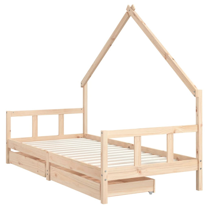 Kids Solid Wood Pine Bed Frame with Drawers