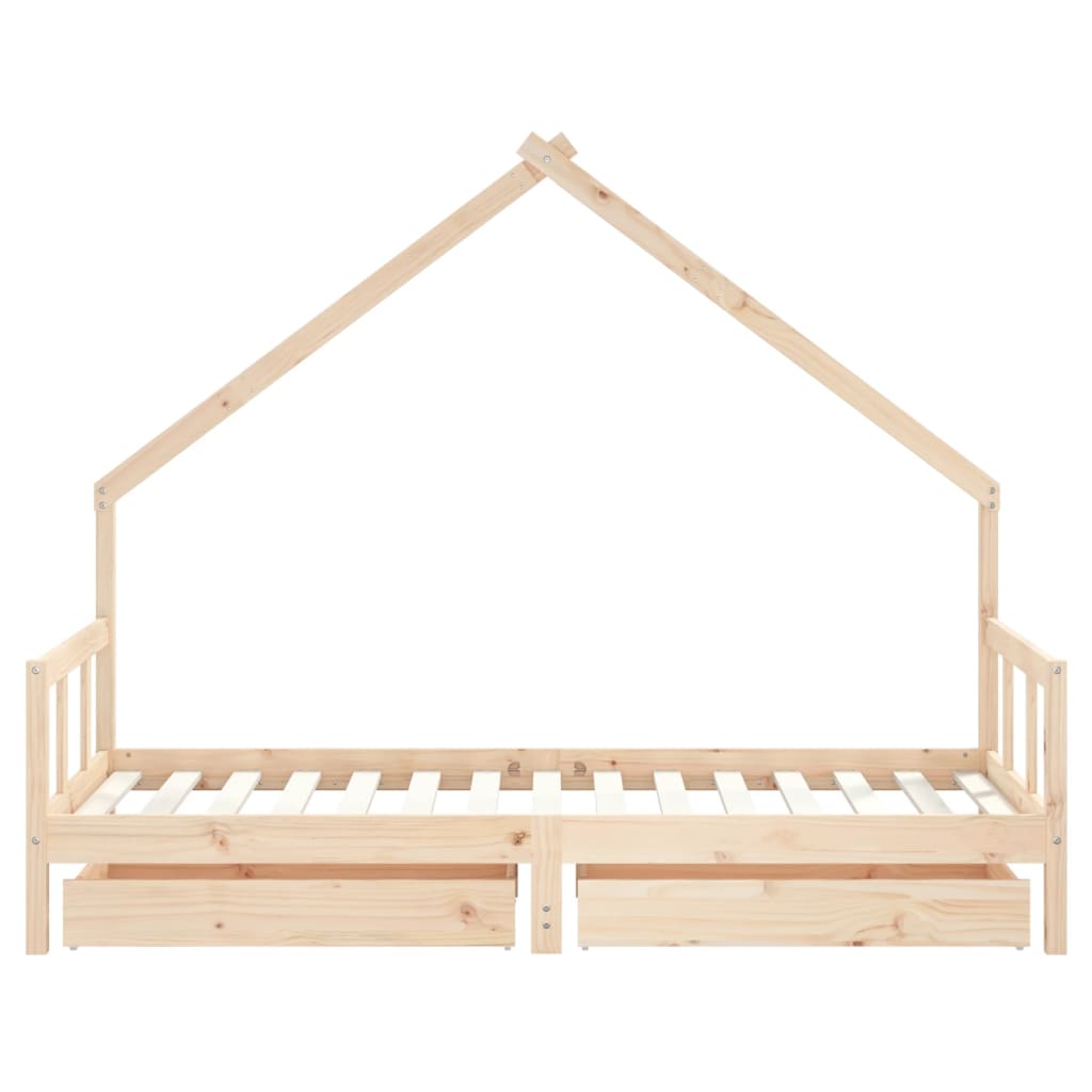 Kids Solid Wood Pine Bed Frame with Drawers