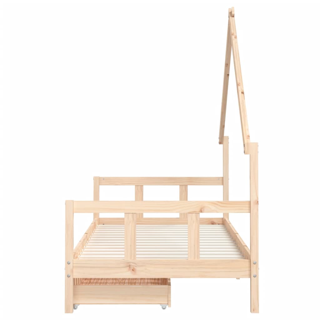 Kids Solid Wood Pine Bed Frame with Drawers