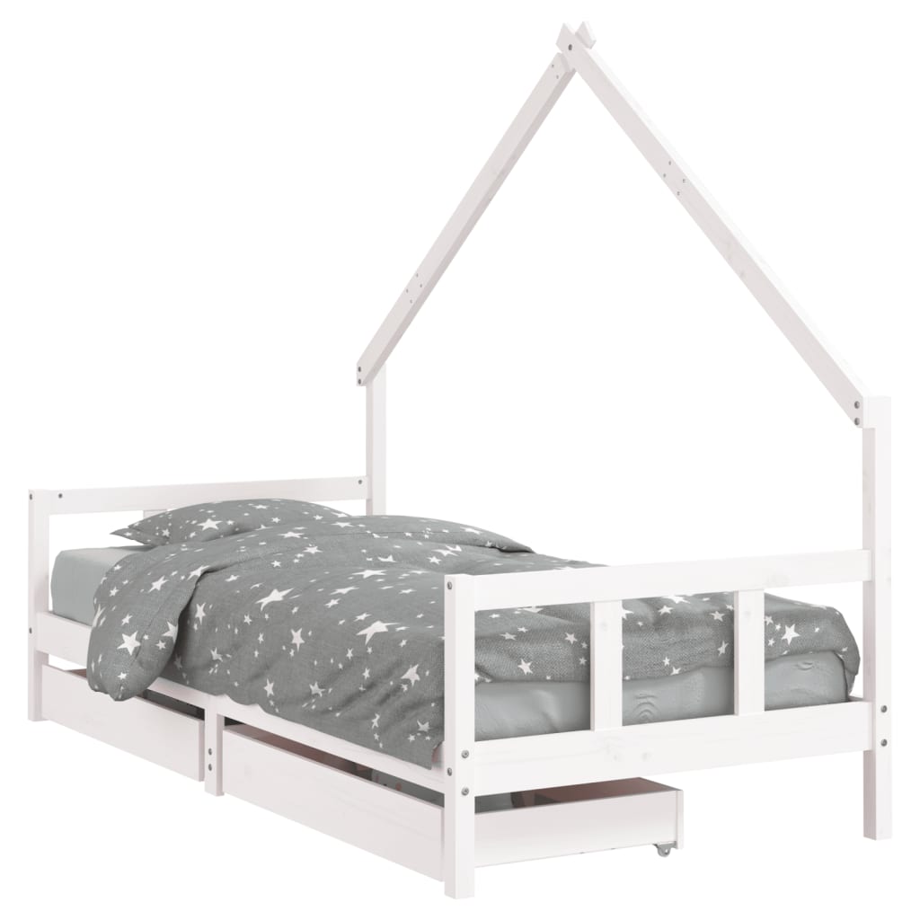 Kids Solid Wood Pine Bed Frame with Drawers