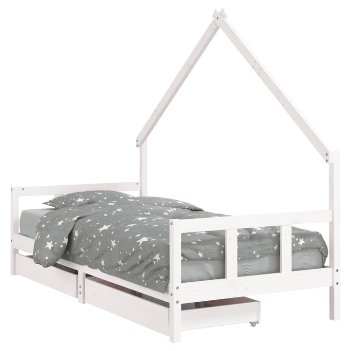 Kids Solid Wood Pine Bed Frame with Drawers