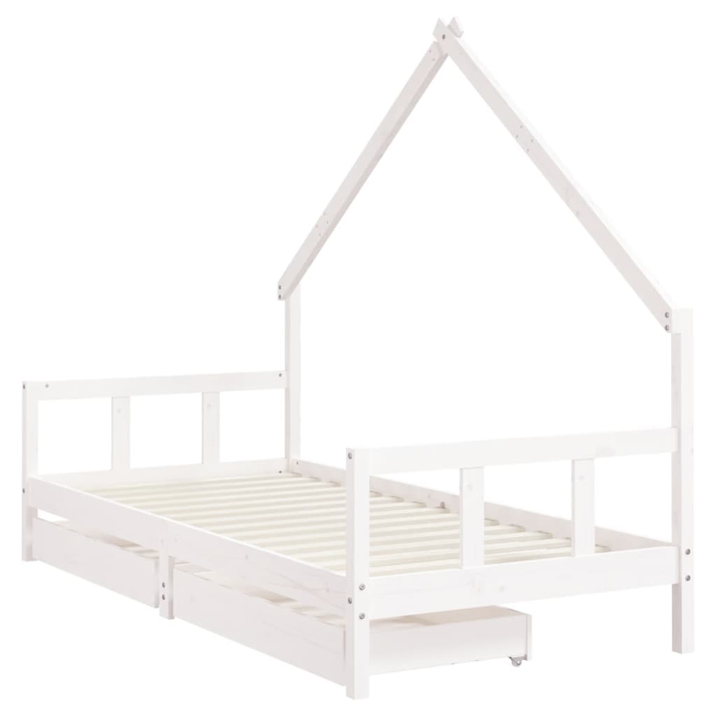 Kids Solid Wood Pine Bed Frame with Drawers