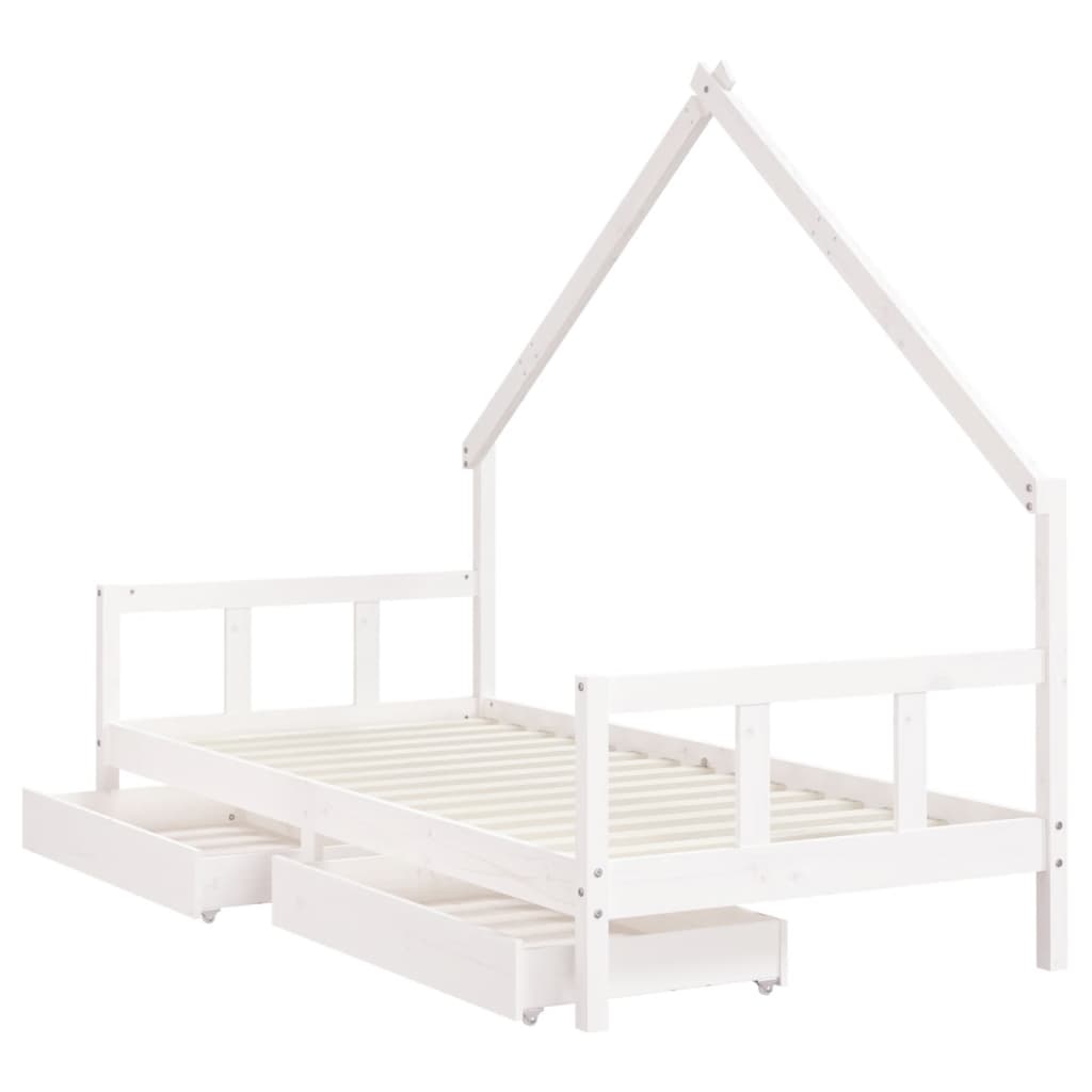 Kids Solid Wood Pine Bed Frame with Drawers