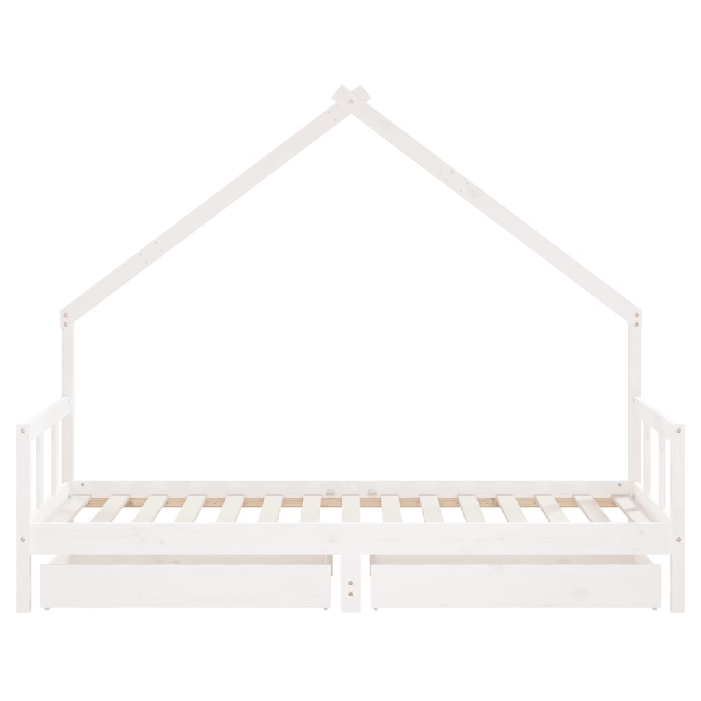 Kids Solid Wood Pine Bed Frame with Drawers