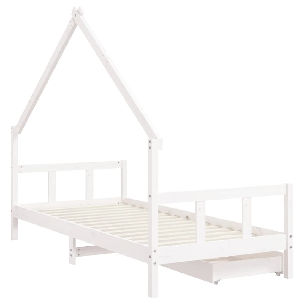 Kids Solid Wood Pine Bed Frame with Drawers