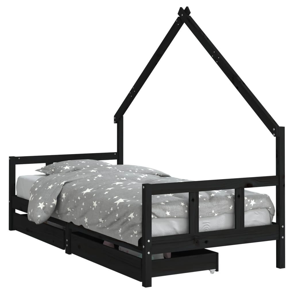 Kids Solid Wood Pine Bed Frame with Drawers