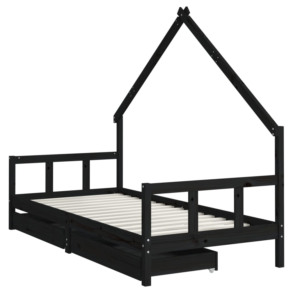 Kids Solid Wood Pine Bed Frame with Drawers