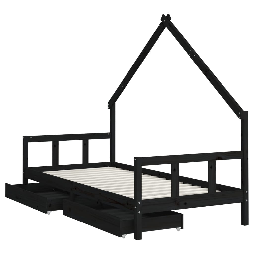 Kids Solid Wood Pine Bed Frame with Drawers