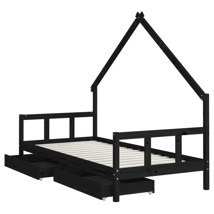 Kids Solid Wood Pine Bed Frame with Drawers