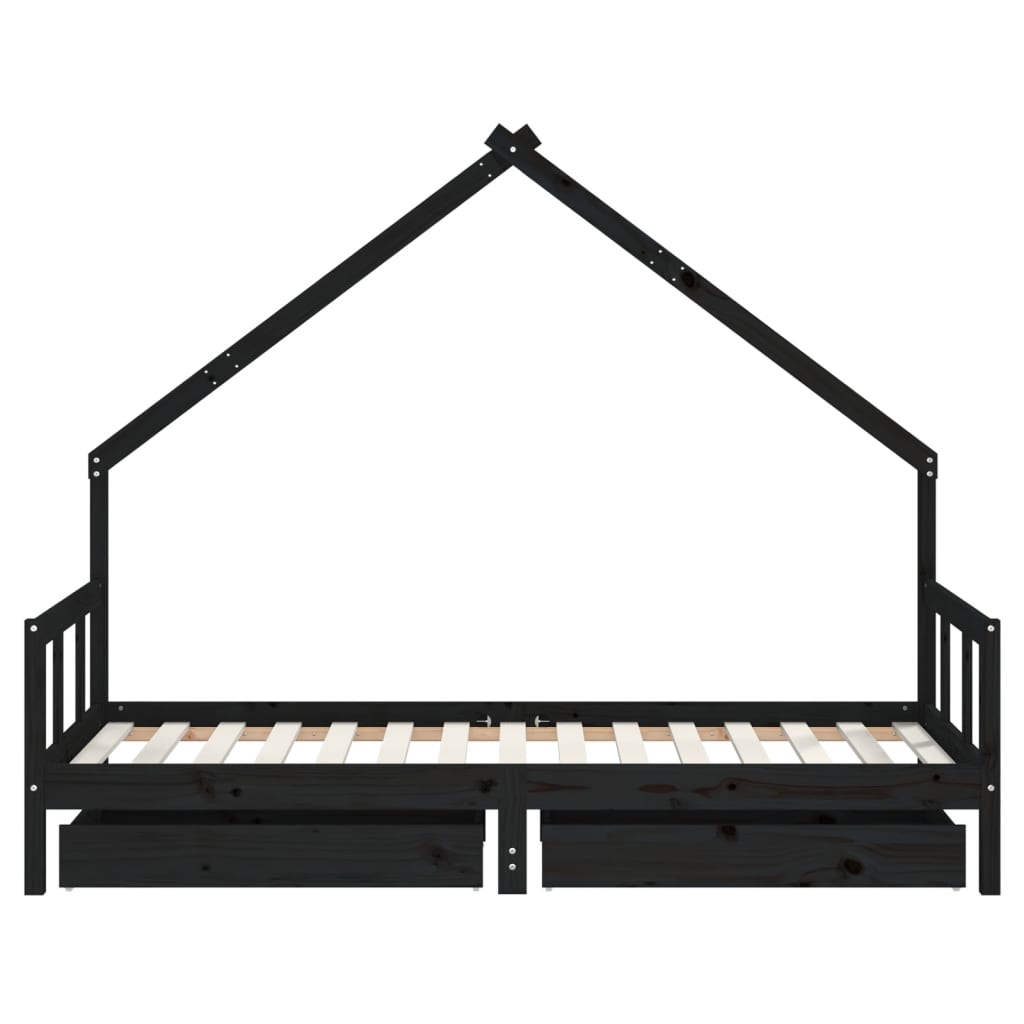 Kids Solid Wood Pine Bed Frame with Drawers
