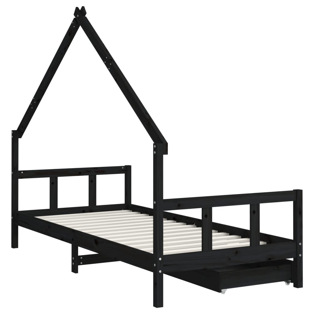 Kids Solid Wood Pine Bed Frame with Drawers