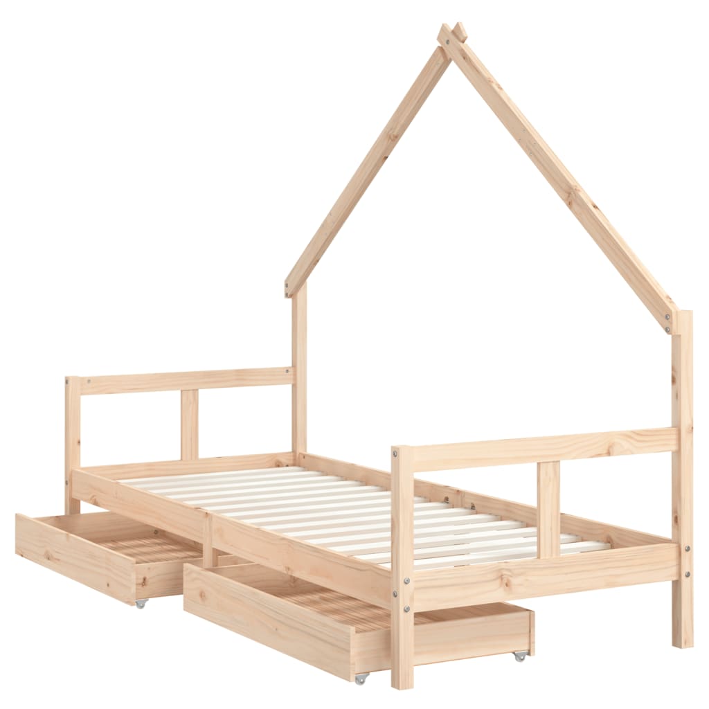 Kids Solid Wood Pine Bed Frame with Drawers