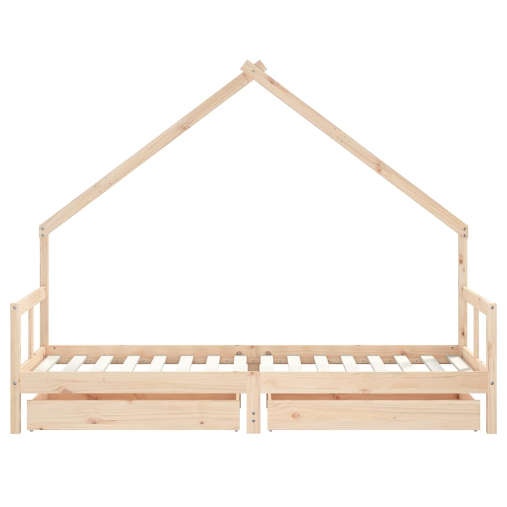 Kids Solid Wood Pine Bed Frame with Drawers