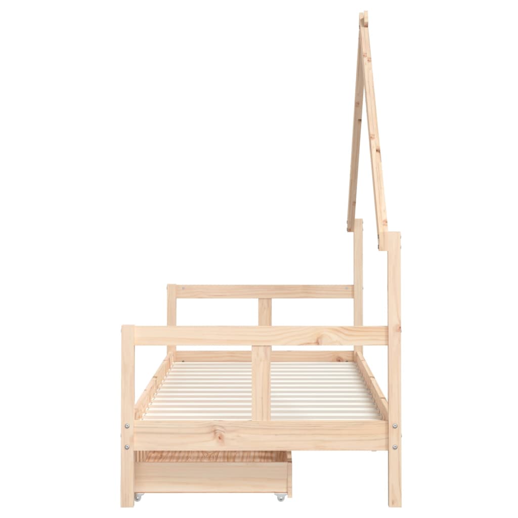 Kids Solid Wood Pine Bed Frame with Drawers
