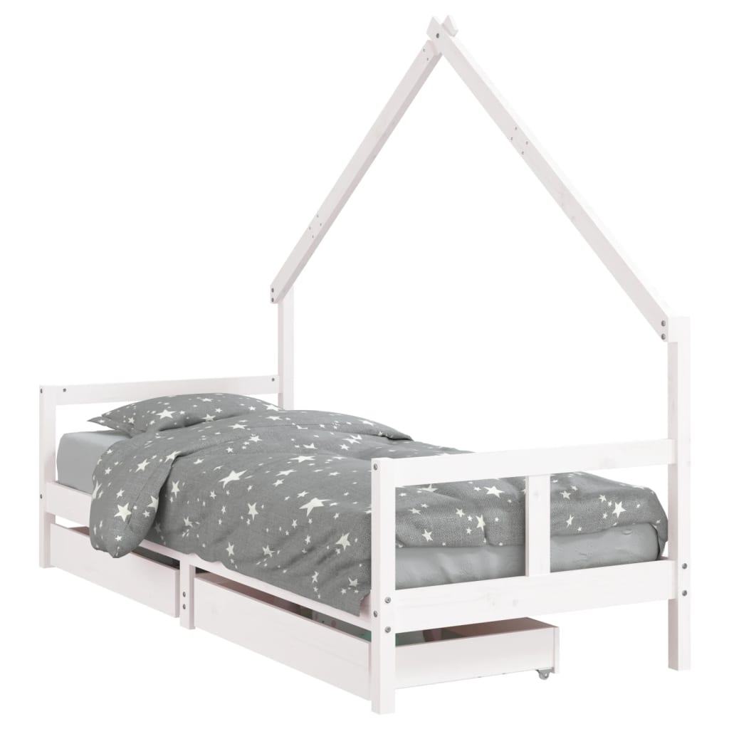 Kids Solid Wood Pine Bed Frame with Drawers