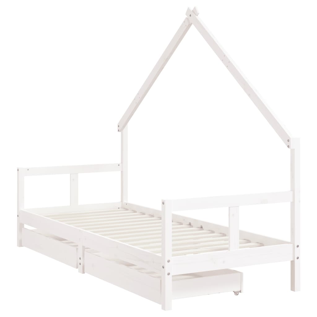 Kids Solid Wood Pine Bed Frame with Drawers