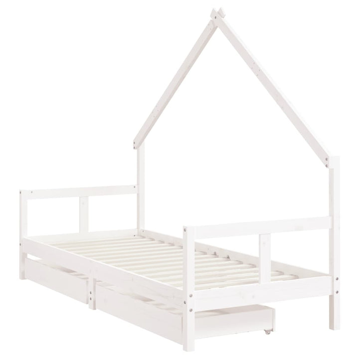 Kids Solid Wood Pine Bed Frame with Drawers