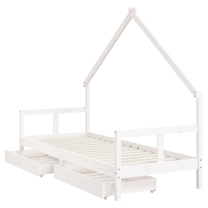 Kids Solid Wood Pine Bed Frame with Drawers