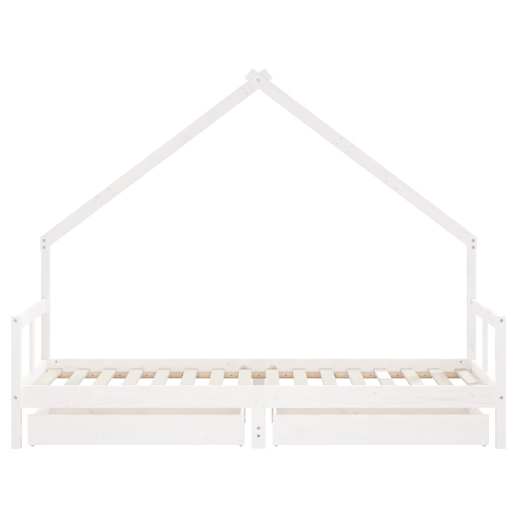 Kids Solid Wood Pine Bed Frame with Drawers